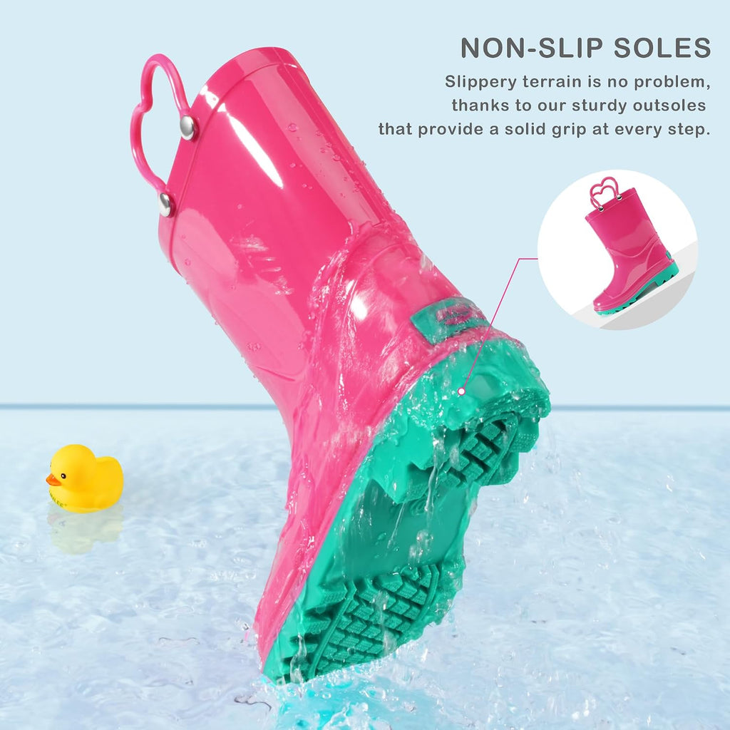 Girls Rain Boots with Easy-On Handles Kids Boys Boots