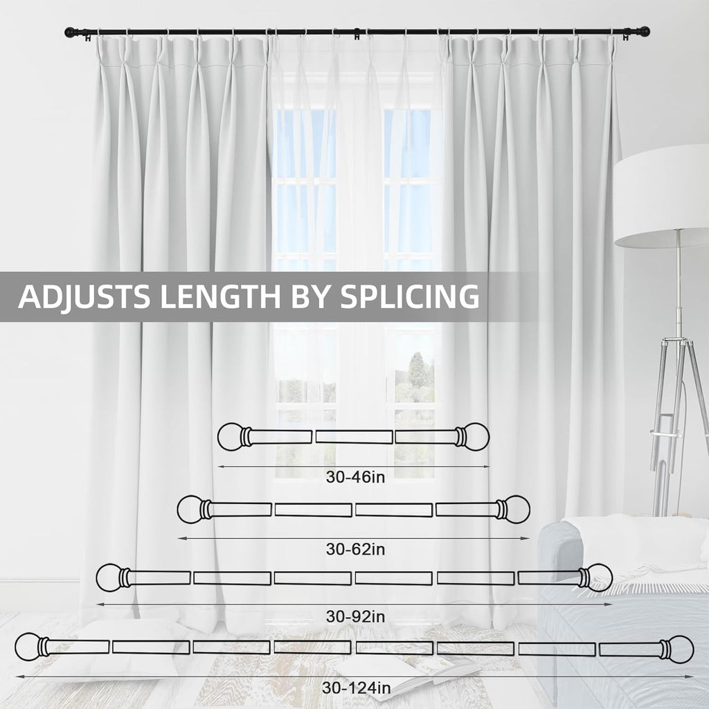 Curtain Rods for Windows 48 to, 5/8" Matte Black Curtain Rod, Stainless Steel Small Curtain Rods Curtain
