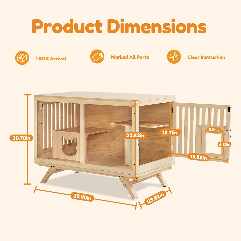 TV-Style Wooden Cat House Solid Fir Wood Cat Furniture