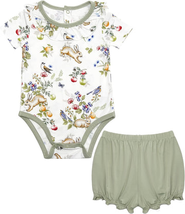 Baby Girls Clothes Set Ruffle Knit Bodysuit with Shorts Toddler Girl Viscose from Bamboo Clothing