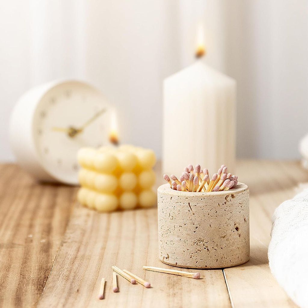 Travertine Stone Match Holder with Striker, 2.6" x 2"