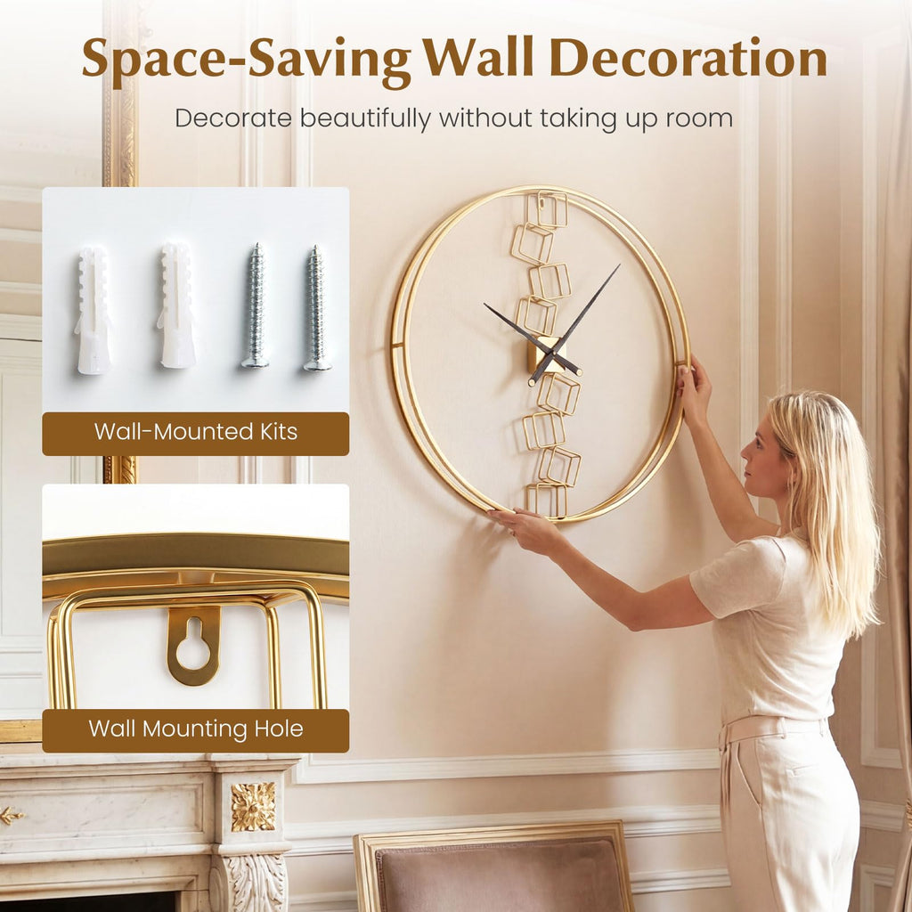 Large Wall Clock, 27" Nordic Style Big Metal Wall Clock, Non-Ticking Decorative Clock, Battery-Operated Wall