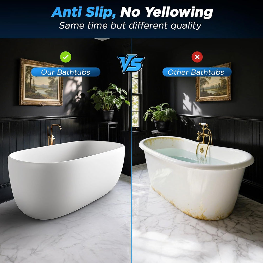 51" Stone Resin Freestanding Bathtub, Matte White Stone Resin Soaking Tub, Oval Shape Solid Surface Freestanding Tubs