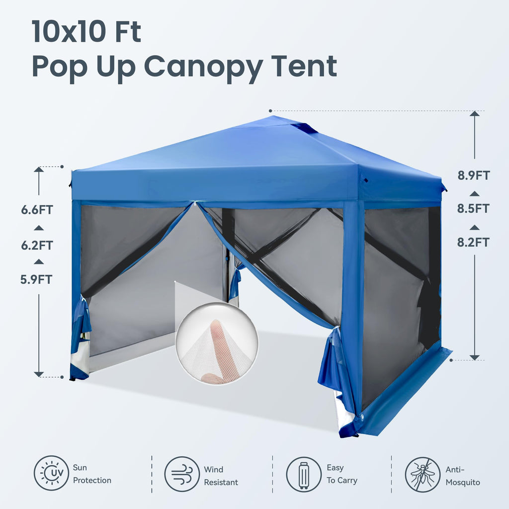 10x10 Pop Up Canopy Tent with Netting, Easy Tents Instant Shade