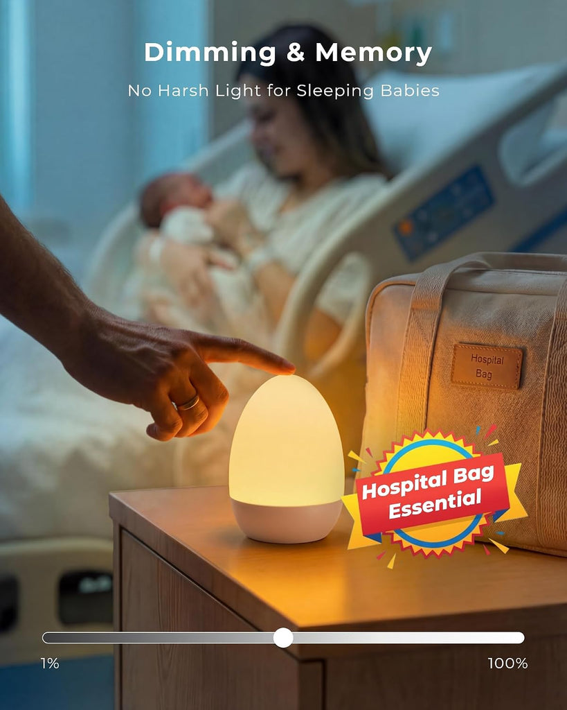 Egg Light, Eye-Caring Touch Control Rechargeable Baby Night Light with 17 Color Modes, Dimmable Night Feeding Egg