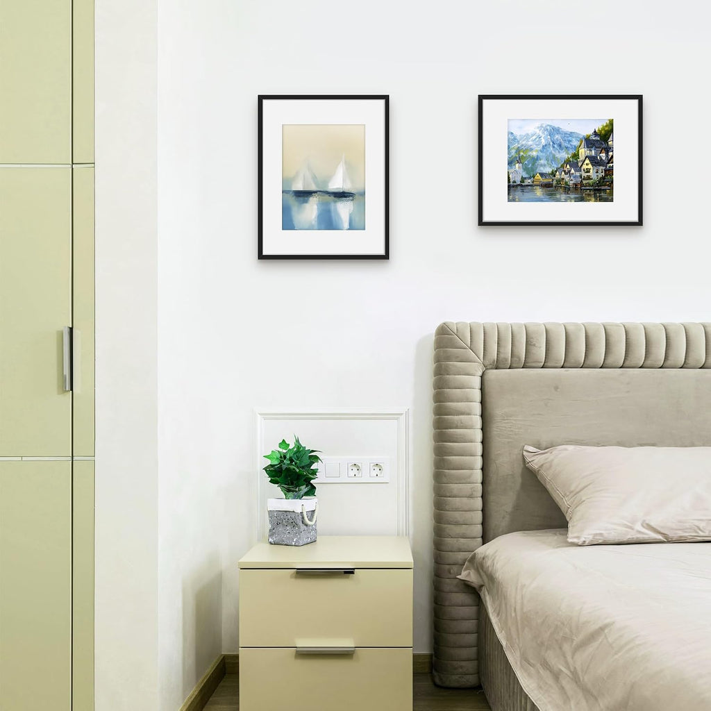 11x14 Picture Frame Set of 12, Modern Gallery Wall Frames, Black | Fits 8x10 With Mat or 11x14 Without Mat