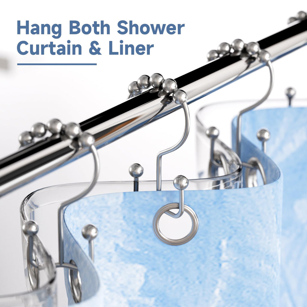 Double Shower Curtain Hooks, Rust Proof Shower Curtain Rings, Metal Shower Hooks Shower Rods Curtains, Set of 12