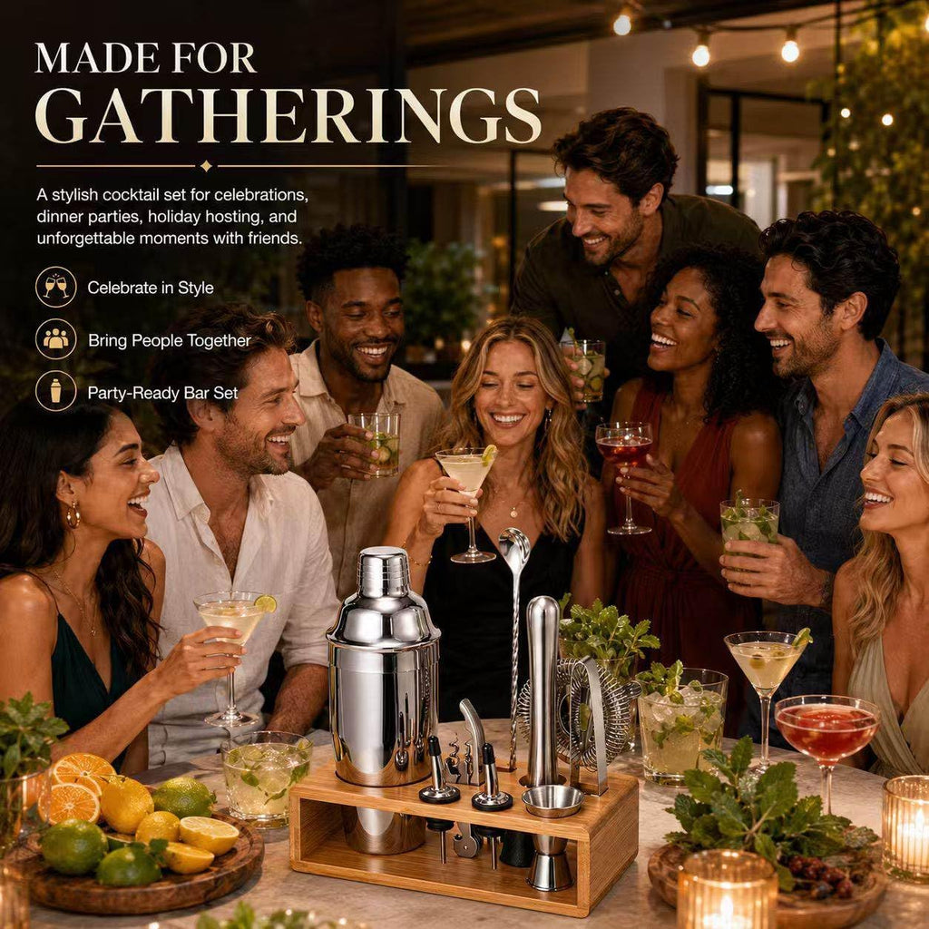 Cocktail Shaker Set, 18/8 Food-Grade Stainless Steel Mixology Bartender Kit 10-Piece Bar Tools with Stylish Bamboo