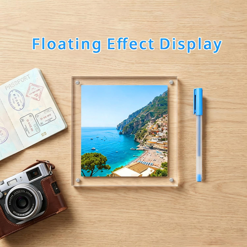 Acrylic 5x5 Picture Frame 2 Pack Clear Two Sided Desk Photo Frame Magnetic Frame Inner Size 4x4 with Gift Pack for