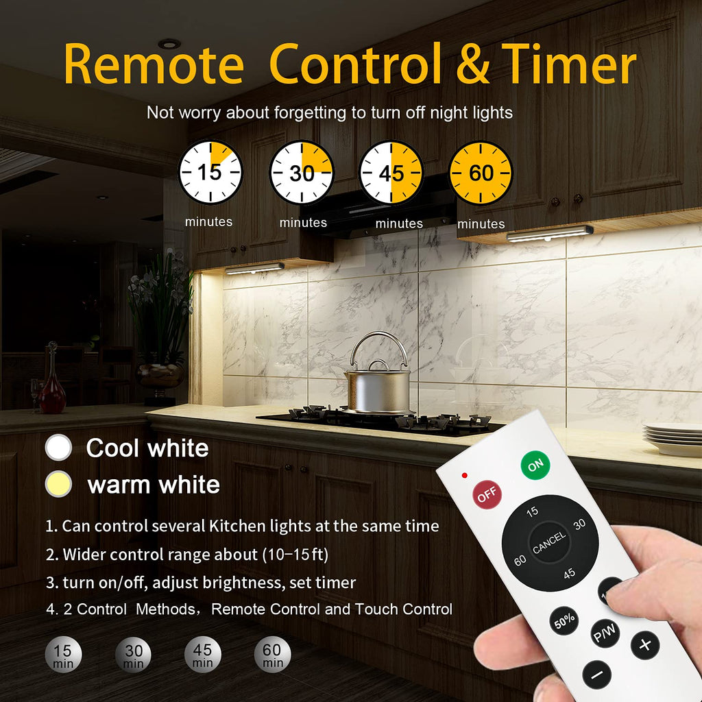 Remote Control Under Cabinet Lighting Wireless 6 Pack, 20-LED Dimmable Closet Lights Rechargeable Under Counter