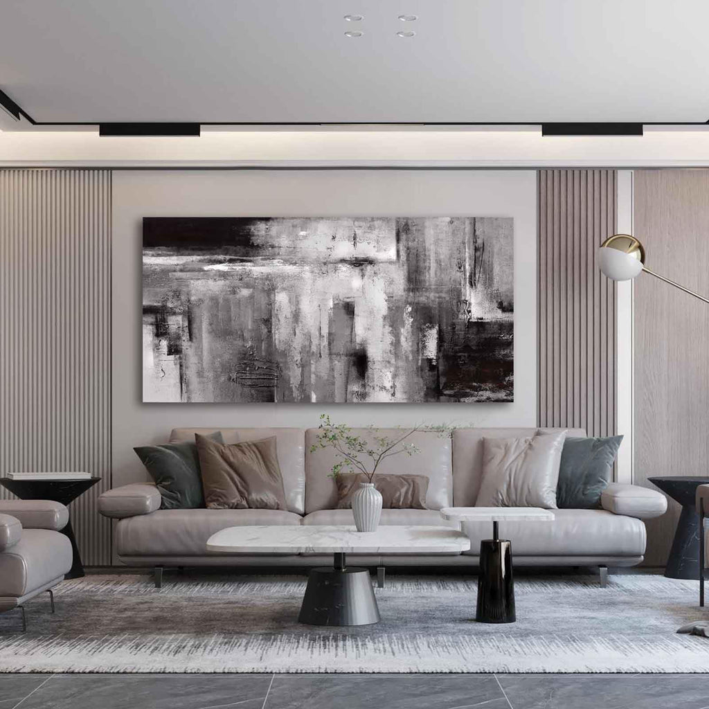 Large Abstarct Wall Art, Black And White Pictures, 29x58 In