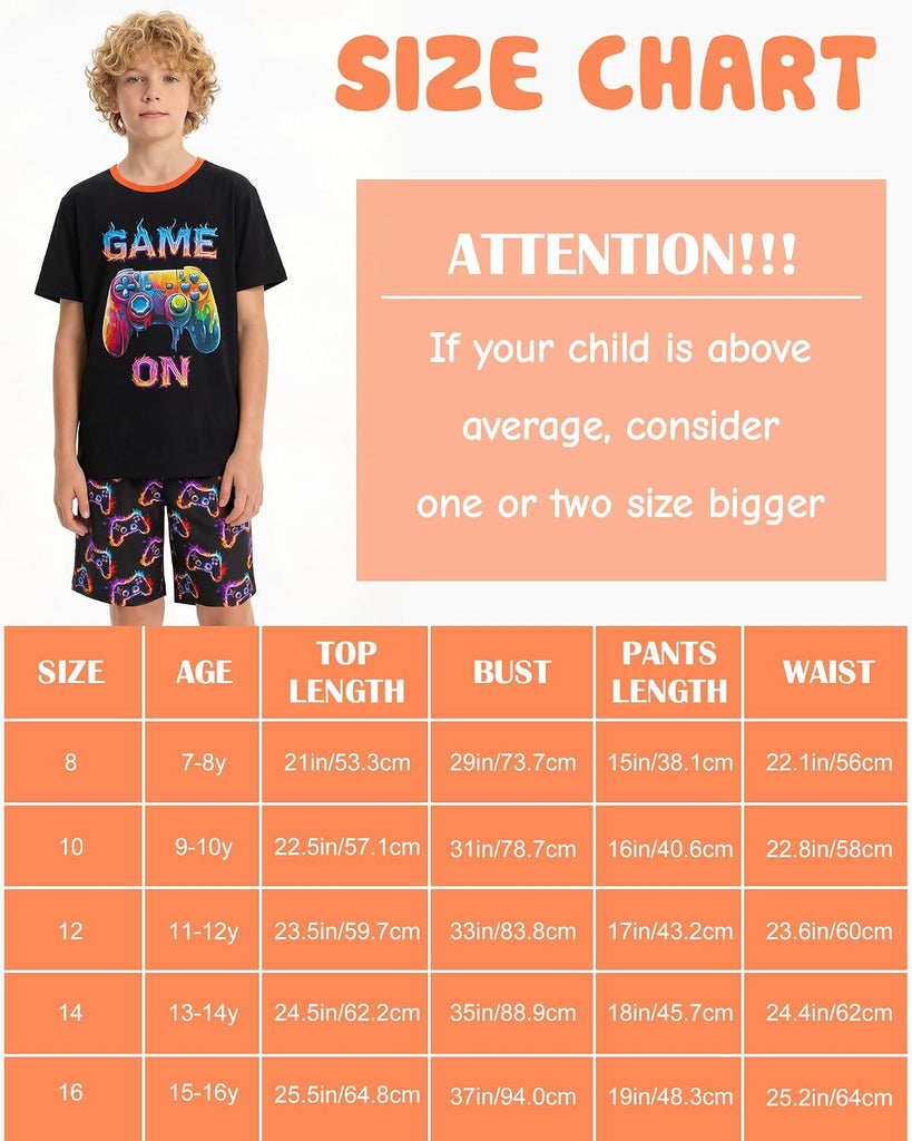 Boys 2 Piece Pajamas, Kids Short Summer Sleepwear Set, Boys Cozy Short Sleeves and Shorts PJs