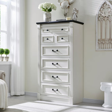 Farmhouse 7 Drawers Dresser , 57" Tall Dressers & Chests of Drawers w/Roman Column, Large Storage Dressers Organizer