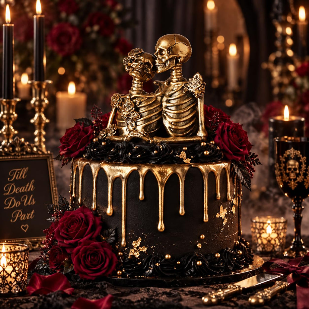 Skull Decor Halloween Decoration: Skeleton Couple Figurines Resin Gothic Statues Vintage Home Decor for Shelf Table