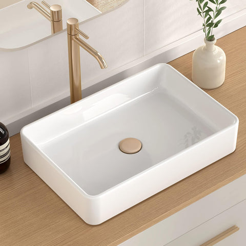 KES Bathroom Vessel Sink 20 Inch Above Counter Rectangular White Ceramic Countertop Sink for Cabinet Lavatory Vanity