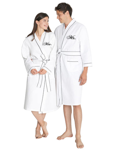 Wedding Gifts for Couple, Mr and Mrs Waffle Knit Robe Sets, White