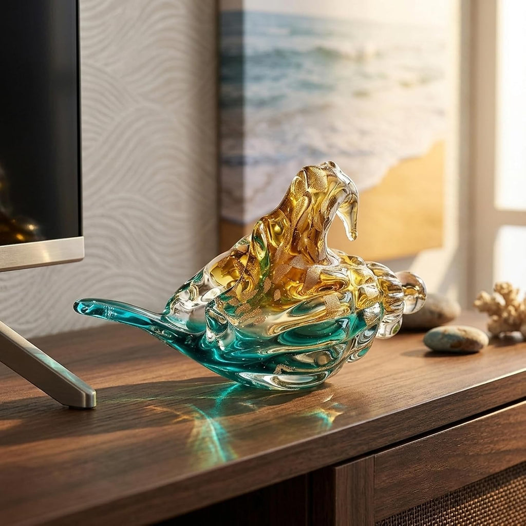 Hand Blown Sea Glass Decor Art - Large Glass Conch Shell, Beach Decorations, Coastal Bathroom & Bedroom Shelf Decor