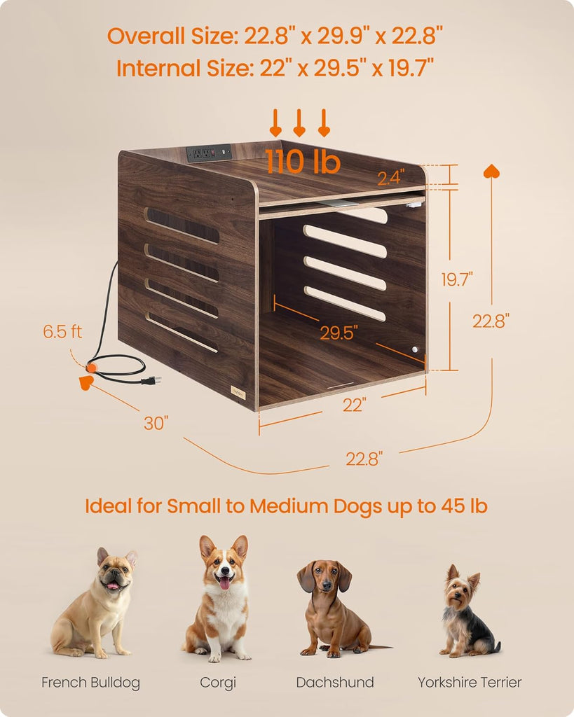 Modern Dog Crate Furniture, Charging Station, Flip-Up Hidden Door