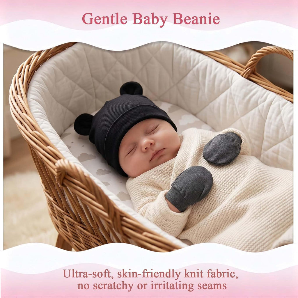 Newborn Baby Bear Ears Hats and Mittens Sets Preemie Infant Baby Boy Girl Beanie Hats Gloves Infant Hospital Beanie