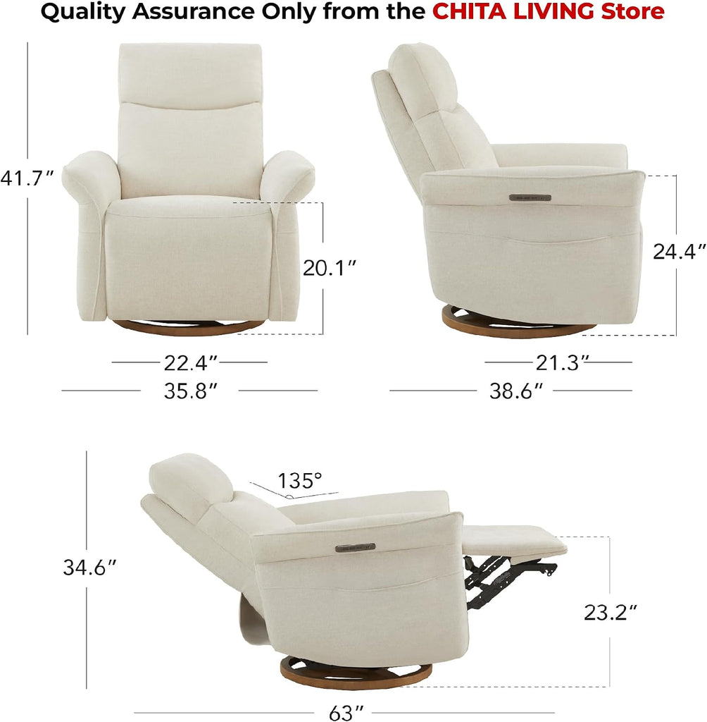 Power Swivel Glider Nursery Recliner Chair, Triple Motor, Linen | Electric Nursery Rocking Chair with Adjustable