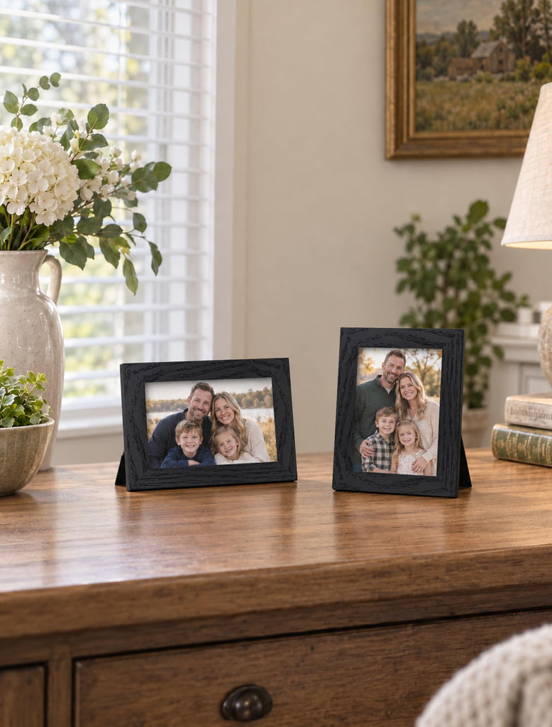 3.5x5 Picture Frame Black Wood, Solid Wood Frames with Plexiglass for Table Top and Wall Mounting, Photo Frames for