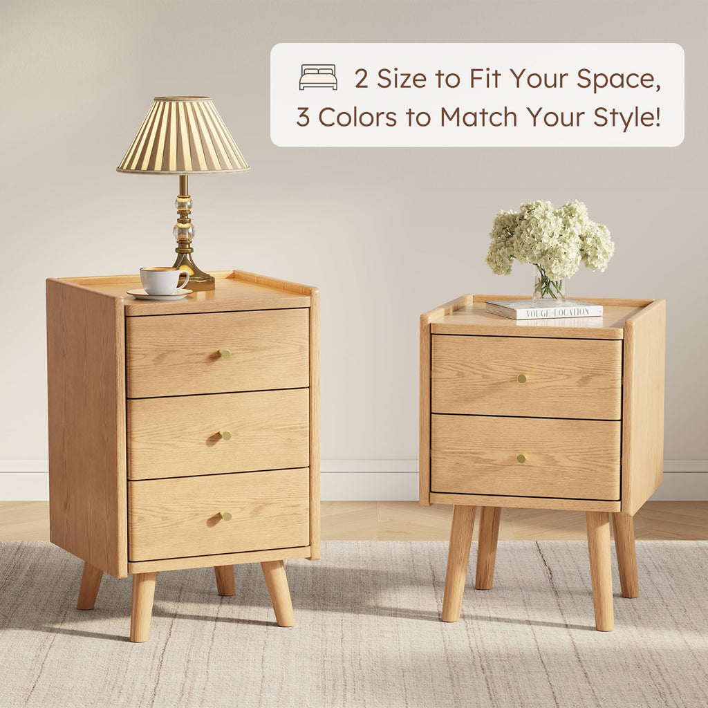 Solid Wood Nightstand, 23.6" H Mid Century Modern Nightstand