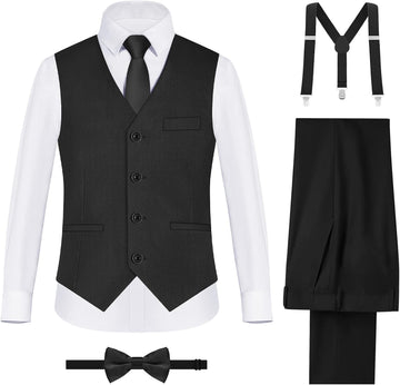 Boys Complete Suits Set with Suspenders Standard & Husky