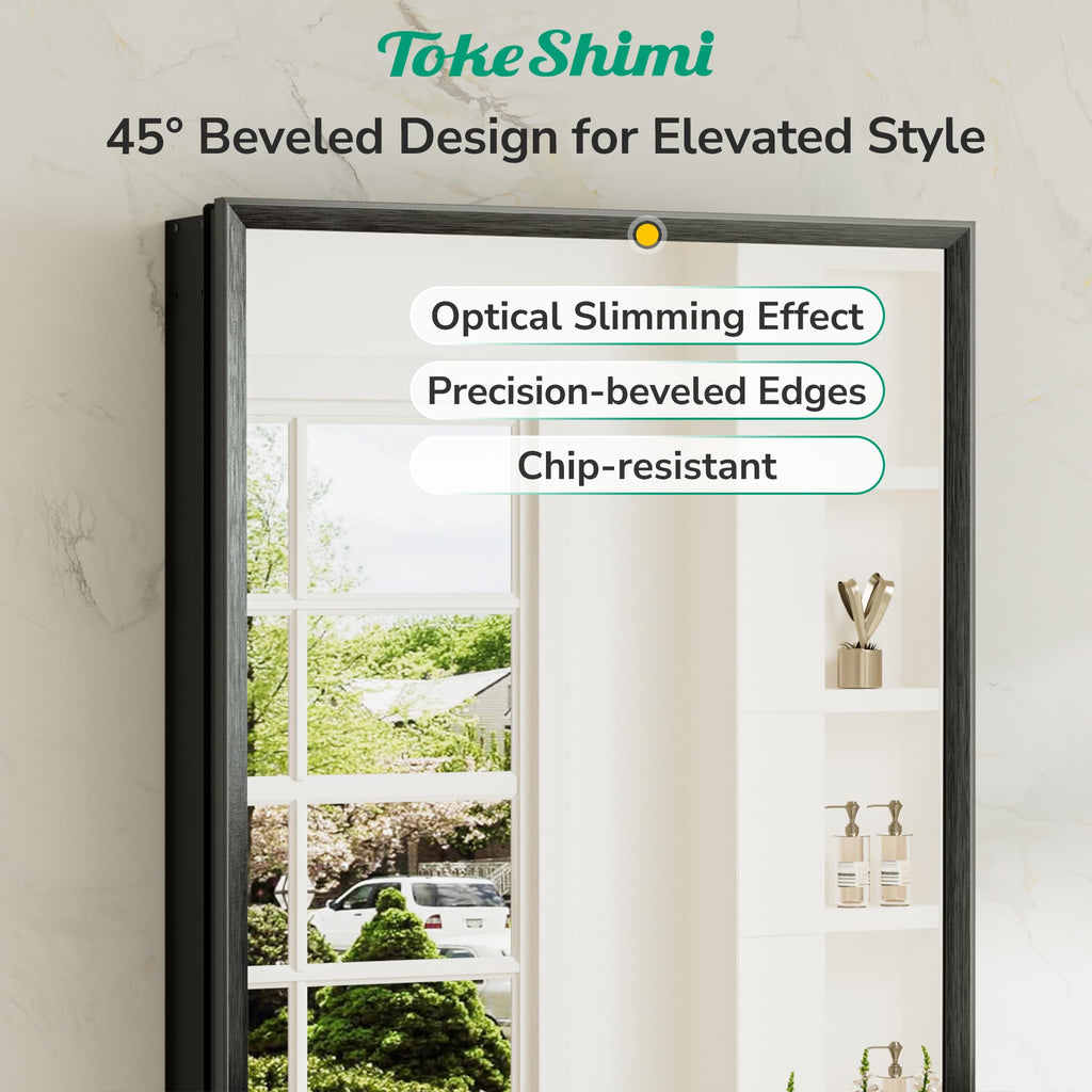 14 x 18 Recessed Medicine Cabinet, Assembly Required, Black Bathroom Medicine Cabinet with Mirror, Stepless