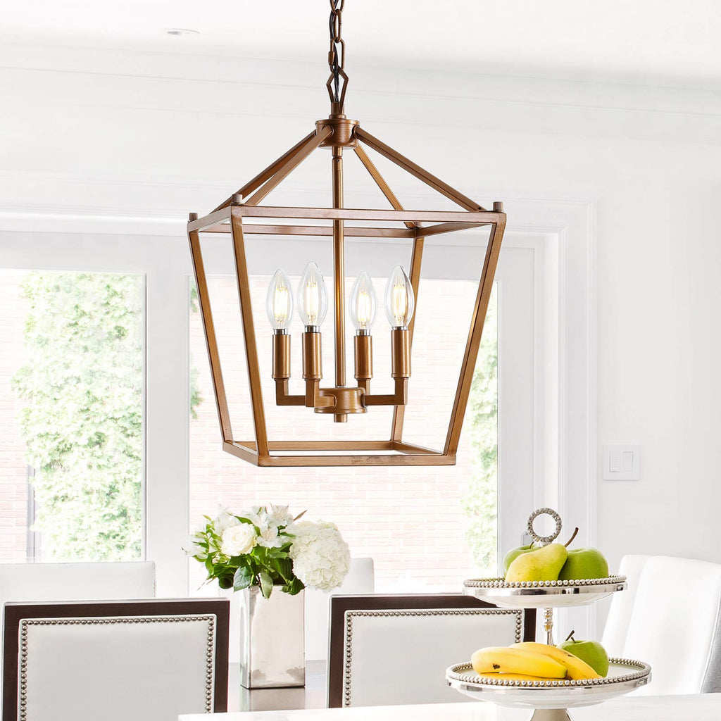 Pagoda 4-Light Pendant 12" Cage, Antique Gold