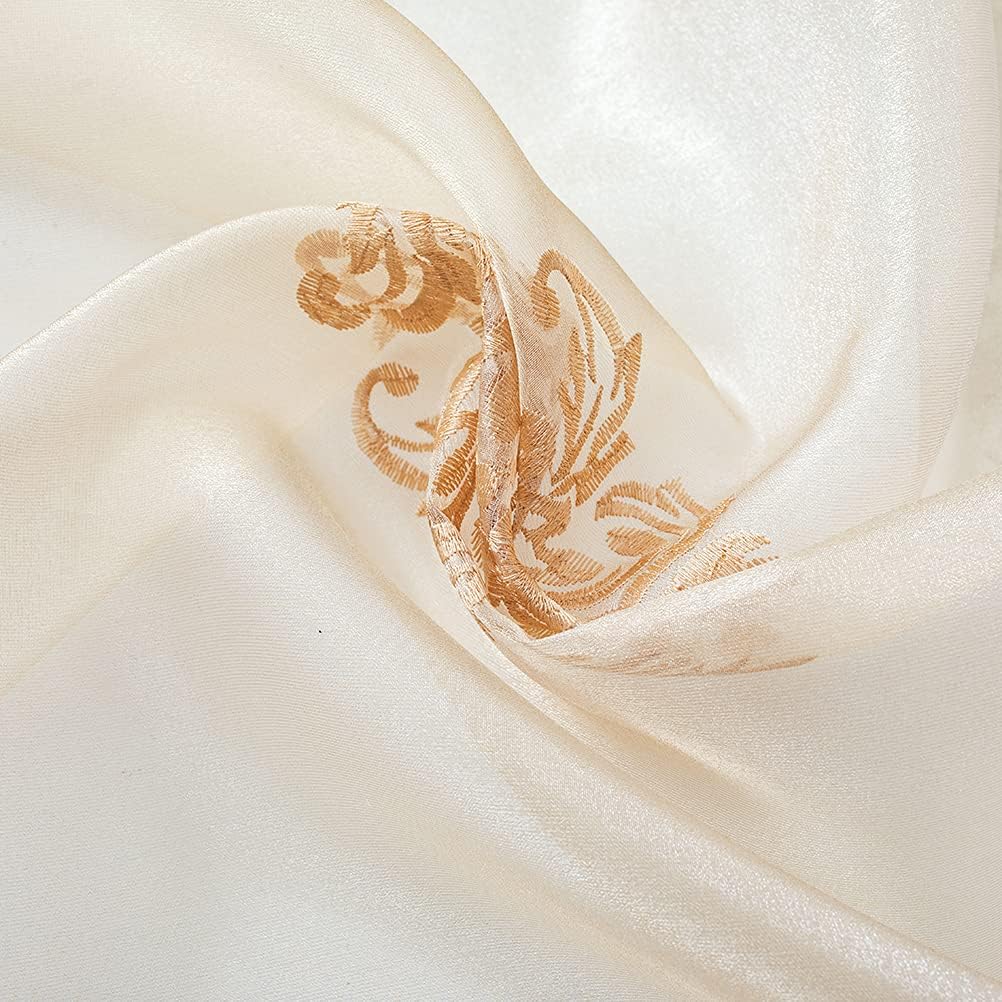 Luxury Damask Embroidered Sheer Curtains for Bedroom Transparent Tulle Curtain,52inchX96inch,Grommet Top,2 Panels