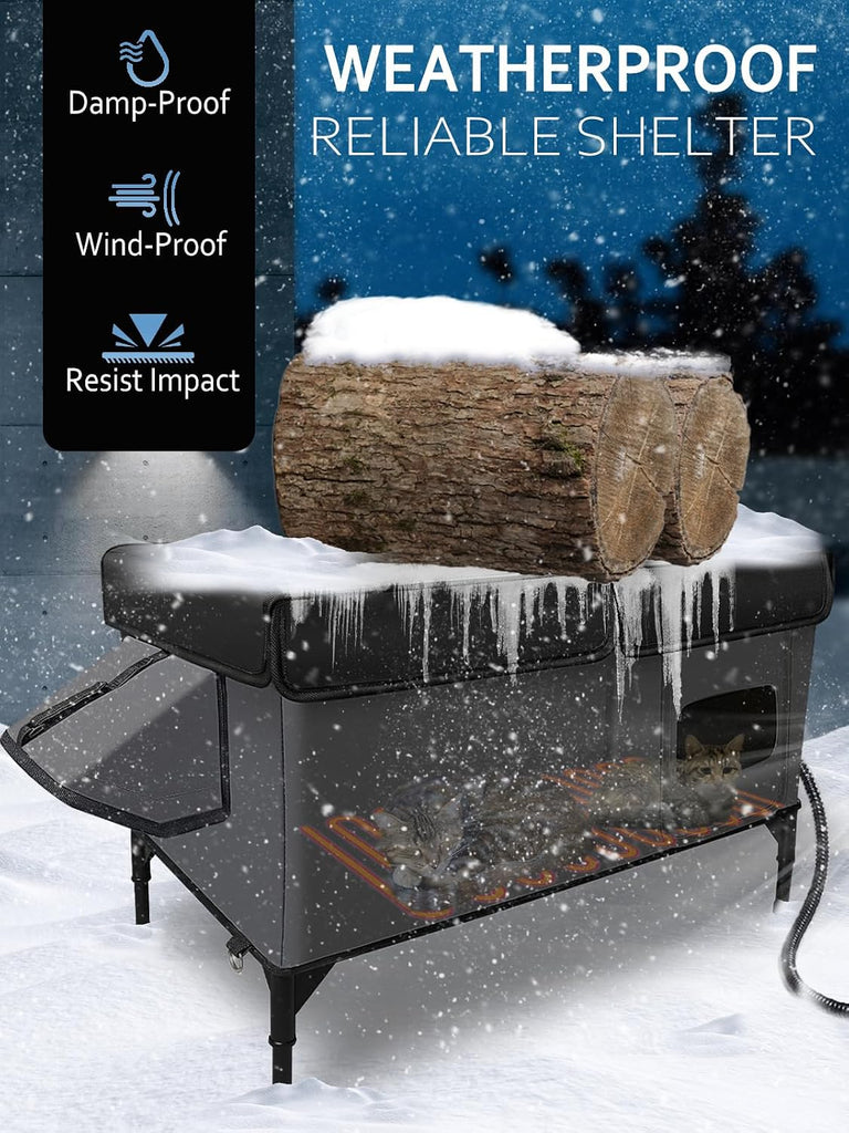 Heated Cat House for Outside Insulated in Winter, Dark Gray, Small