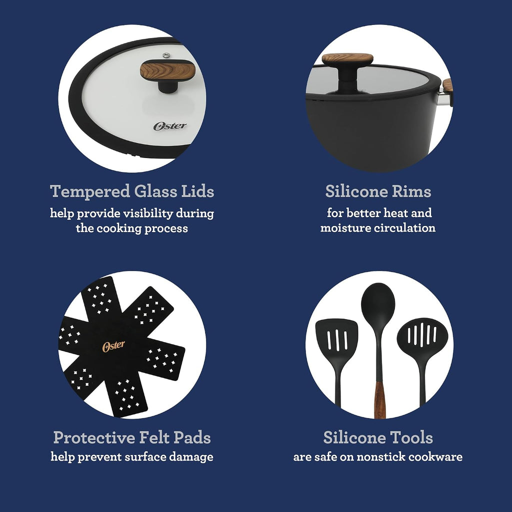 Platinum Oxburg 14 Piece Forged Aluminum PFA Free Non-toxic Premium Ceramic Non Stick Interior Cookware & Kitchen