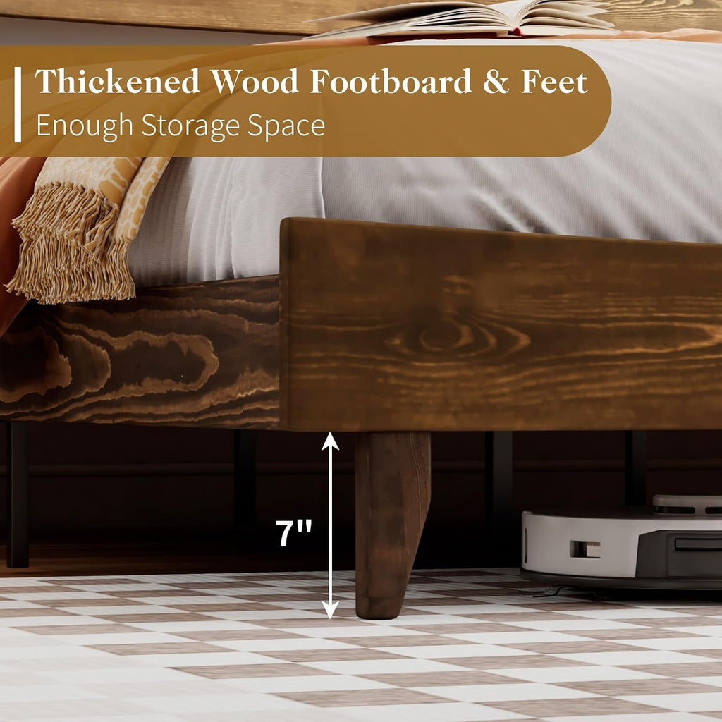14" Queen Size Bed Frame with Headboard, Japanese Style, Chocolate