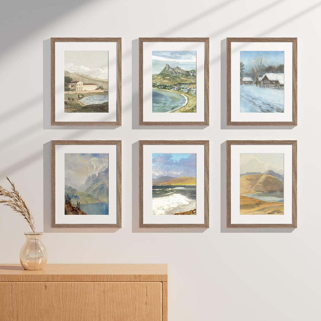 11x14 Picture Frames Set of 9 for Wall Mounting, Dark Oak