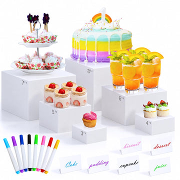6Pcs White Acrylic Buffet Risers, Buffet Table Risers and Stands, Food Risers Display Shelf for Party Catering