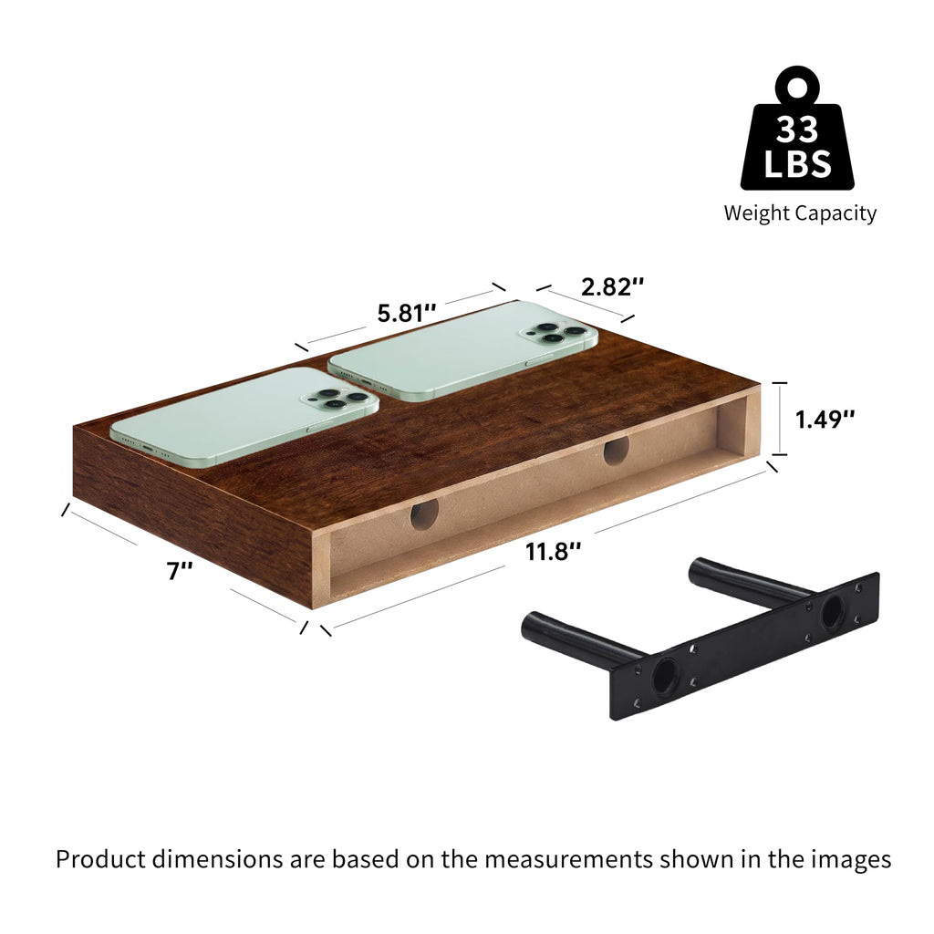 Walnut Floating Shelves for Wall, 12 Inch Wooden Shelves Set of 4