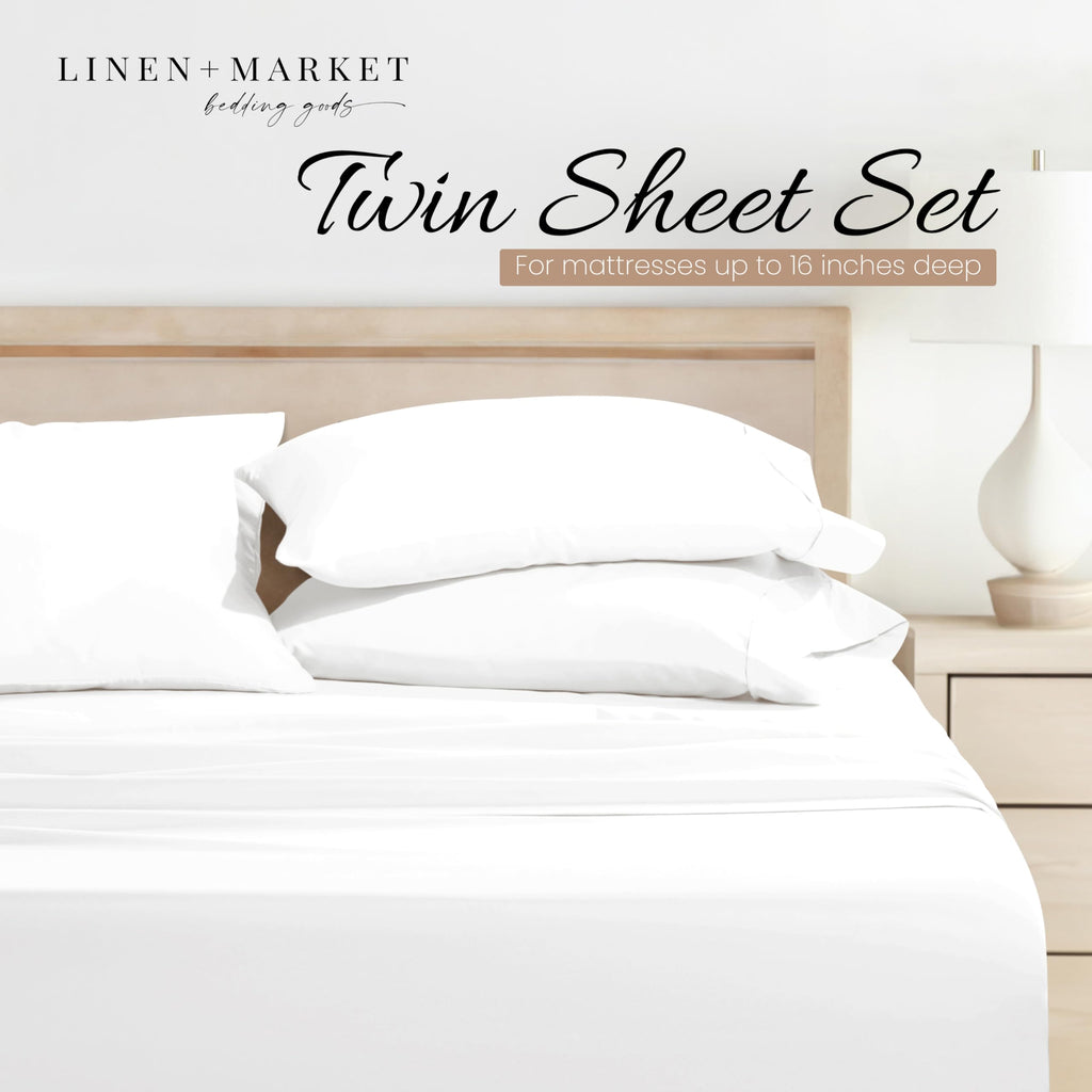 Brushed Microfiber Twin Sheet Set 3 Piece - Oeko-TEX Certified Ultra Soft & Wrinkle-Free - 16" Deep Pocket Sheets