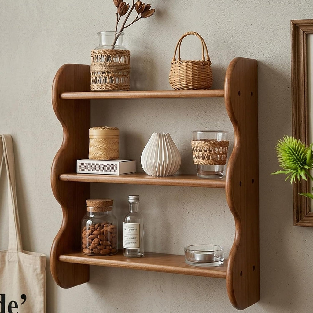 Floating Shelves For Wall - 100% Solid Wood Wall Shelf 3-Tier, Vintage Shelf Wall Mounted Storage Rack, Farmhouse
