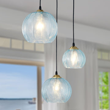 3-Light Blue Glass Pendant Lights Coastal Chandelier Island