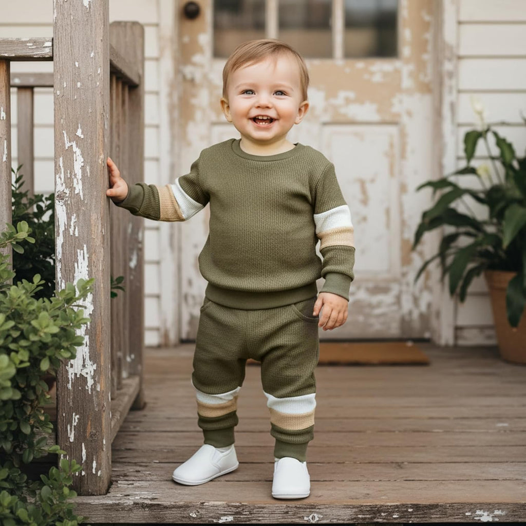 Toddler Baby Boy Fall Winter Clothes Long Sleeve Crewneck Pullover Sweatshirt Jogger Pants Set 2 Piece Outfit