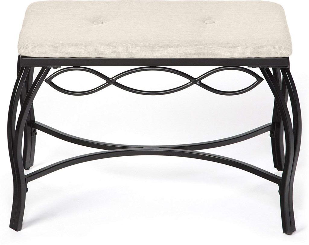 White Shoe Bench - Vanity Seat for Makeup Room, Dressing Stool, Entryway Bench - Powder Coated, Upholstered, Space