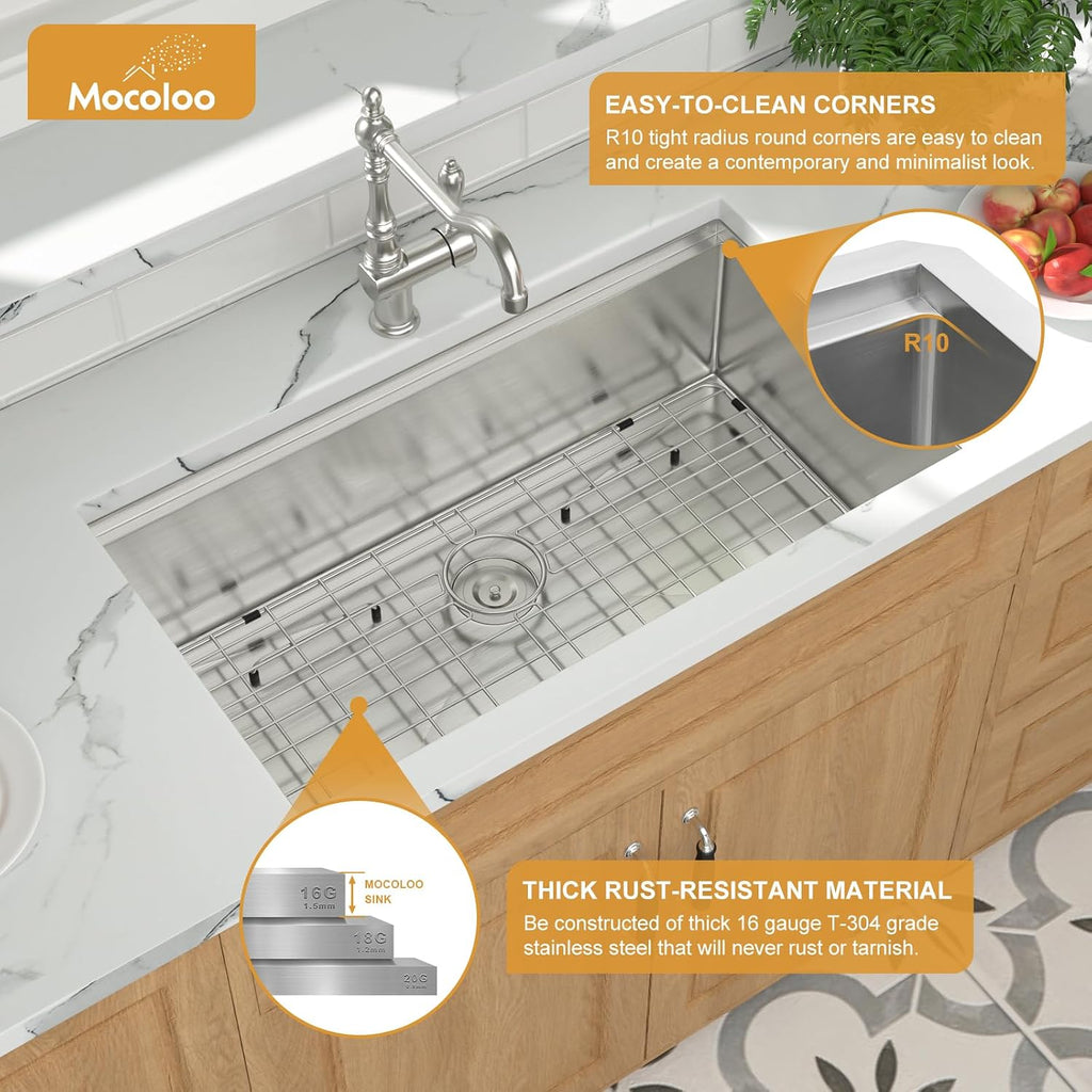 32 Inch Undermount Kitchen Sink - 32 x19 Kitchen Sink 16 Gauge Stainless Steel Deep Single Bowl Handmade Under