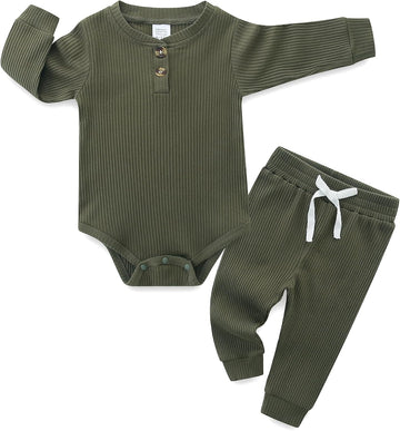Newborn Baby Boy Girl Clothes Infant Ribbed Romper Cotton Long Sleeve Pant Sets for 0~ Infant