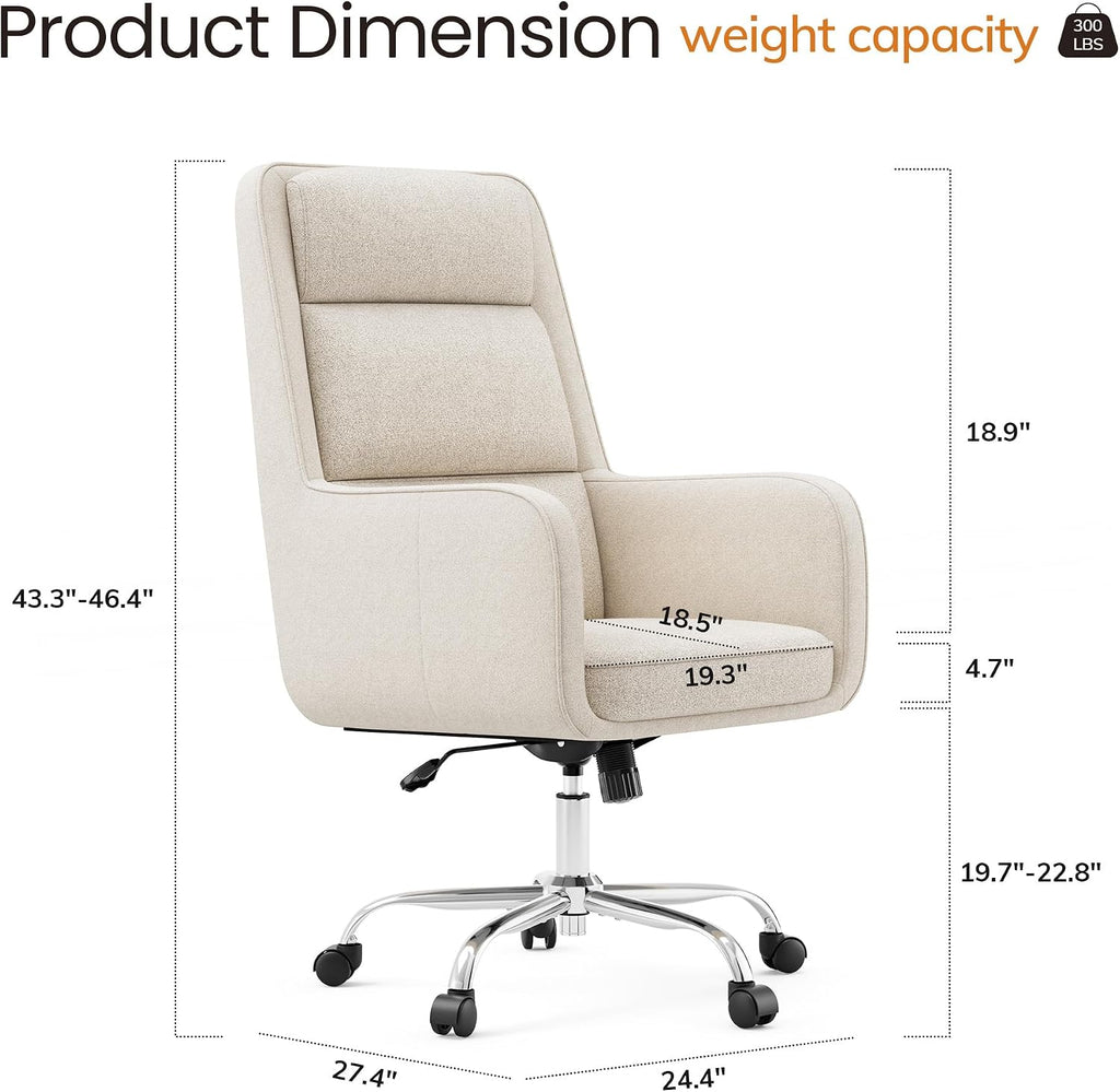 Modern Executive High Back Home, Upholstered Desk Chair with Wheels, Vanity Chair with Head and Lumbar