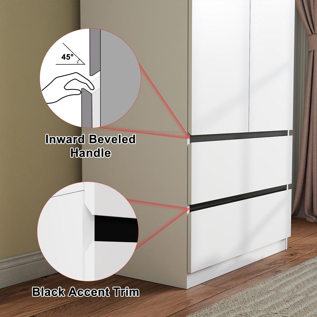 White Armoire Wardrobe Closet with 5 Drawers, 75" Tall x 95" Wide