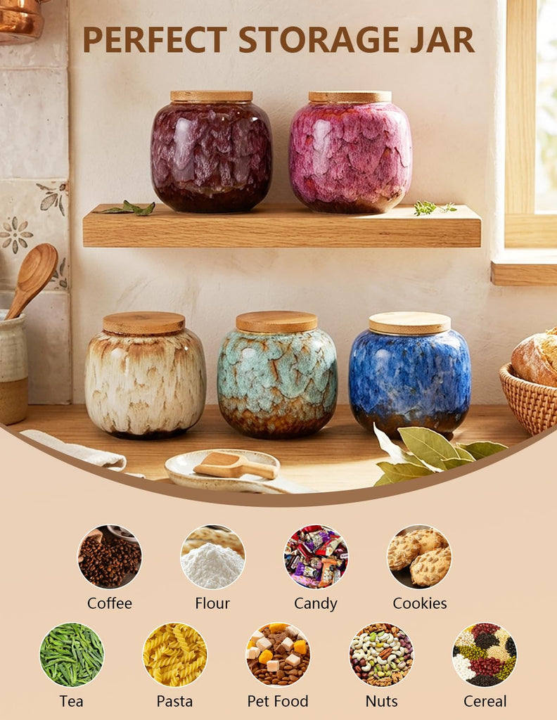 Ceramic Storage Jars, Exquisite Glaze Food Canisters Spice Storage, Tea Caddy Storage, Coffee Jar, Condiment Jar with