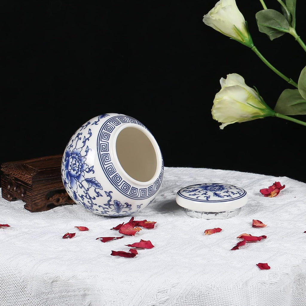 Chinese Traditional Blue and White Porcelain Ceramic Small Ginger Jar with Lid,for Tea Storage,Home Decorative,Home - Set of 3