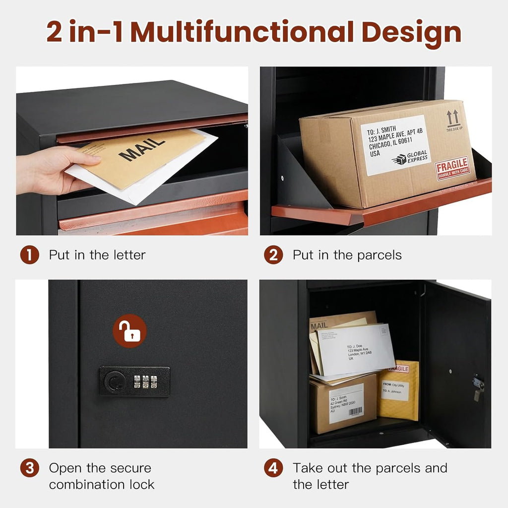 Package Delivery Boxes with Combination Lock- Parcel Drop Boxes Large Mailboxes for Packages 2-in-1 Design for Letters