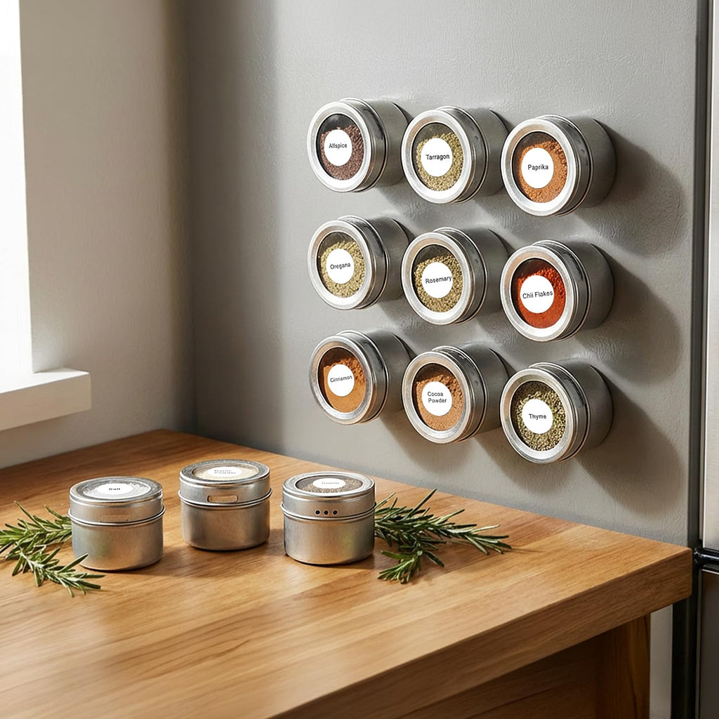 20 Pack Magnetic Spice Jars, Magnetic Spice Containers for Refrigerator, Seasoning Tins with Clear Top Lid, 240 PVC