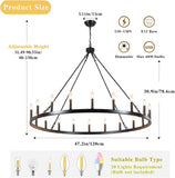 47.2 inches Black Wagon Wheel Chandelier- 20 Light Large Farmhouse Chandelier Industrial Rustic Dining Room Light Fixture Round High Ceiling Pendant Light for Living Room Entryway Foyer A105-B0C76Y9CV8